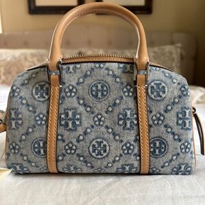 Tory Burch Mini T Monogram Denim Barrel Bag